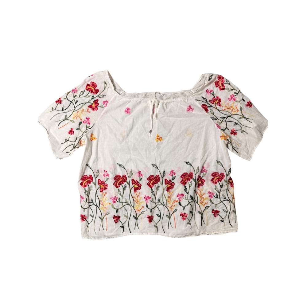 Kindred 3X White Floral Embroidered 100% Cotton Peasant Top Boho Plus Size